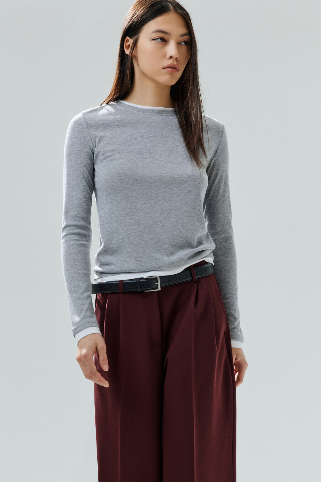 Лонгслив с имитацией второго слоя - цвет серый - 1